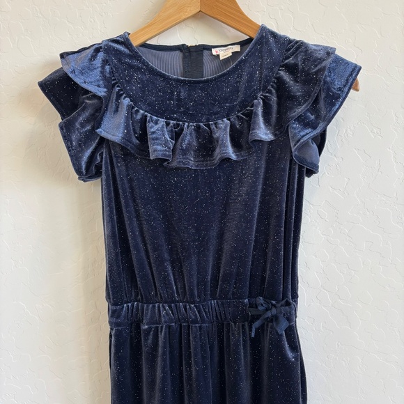 J.CREW CREWCUTS GIRLS  SPARKLY VELVET JUMPSUIT Blue , Size 10 - Picture 2 of 5